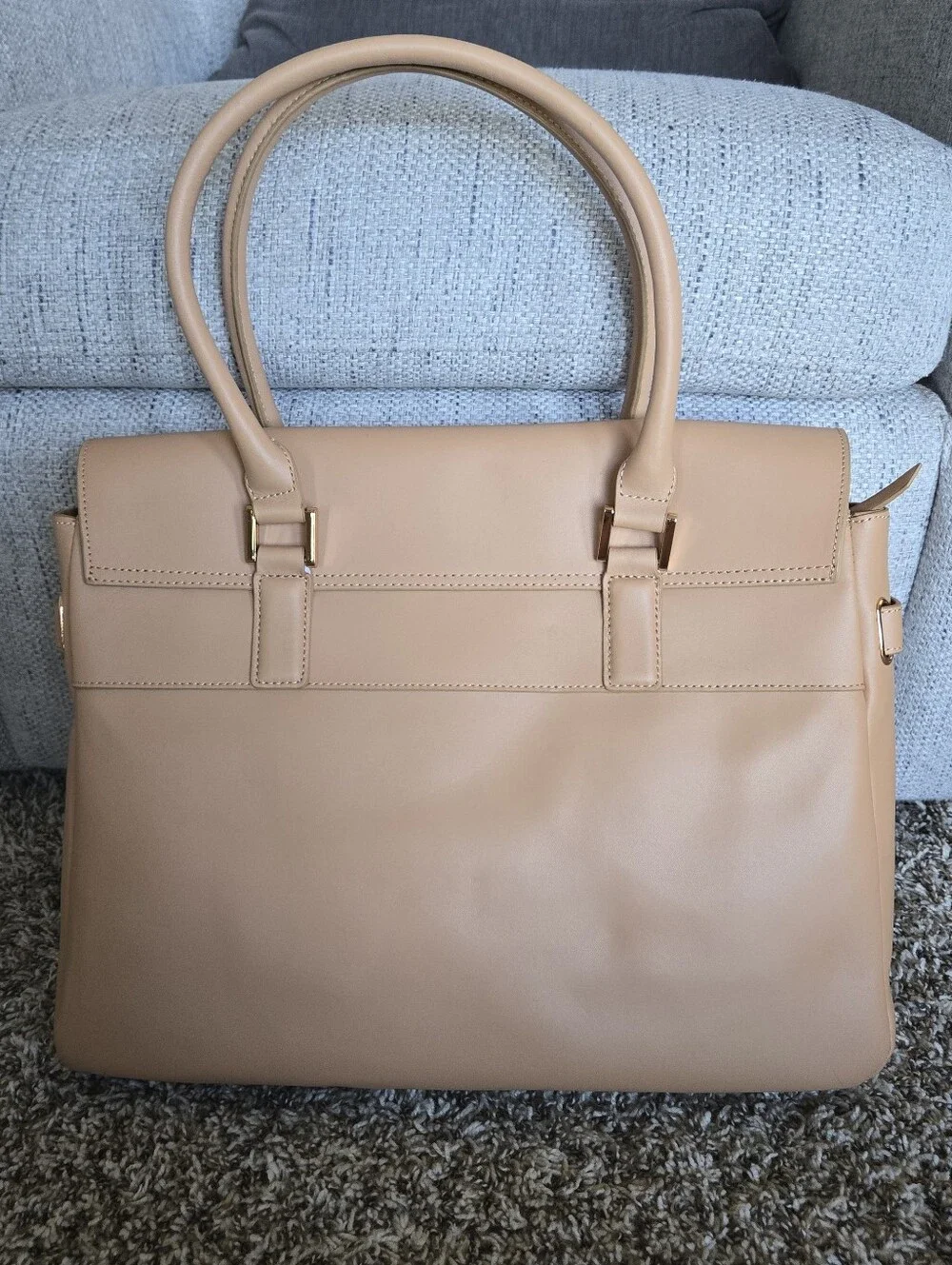 LC Lauren Conrad Runway Collect TAN Leather Tote Handbag Rose Gold Accents